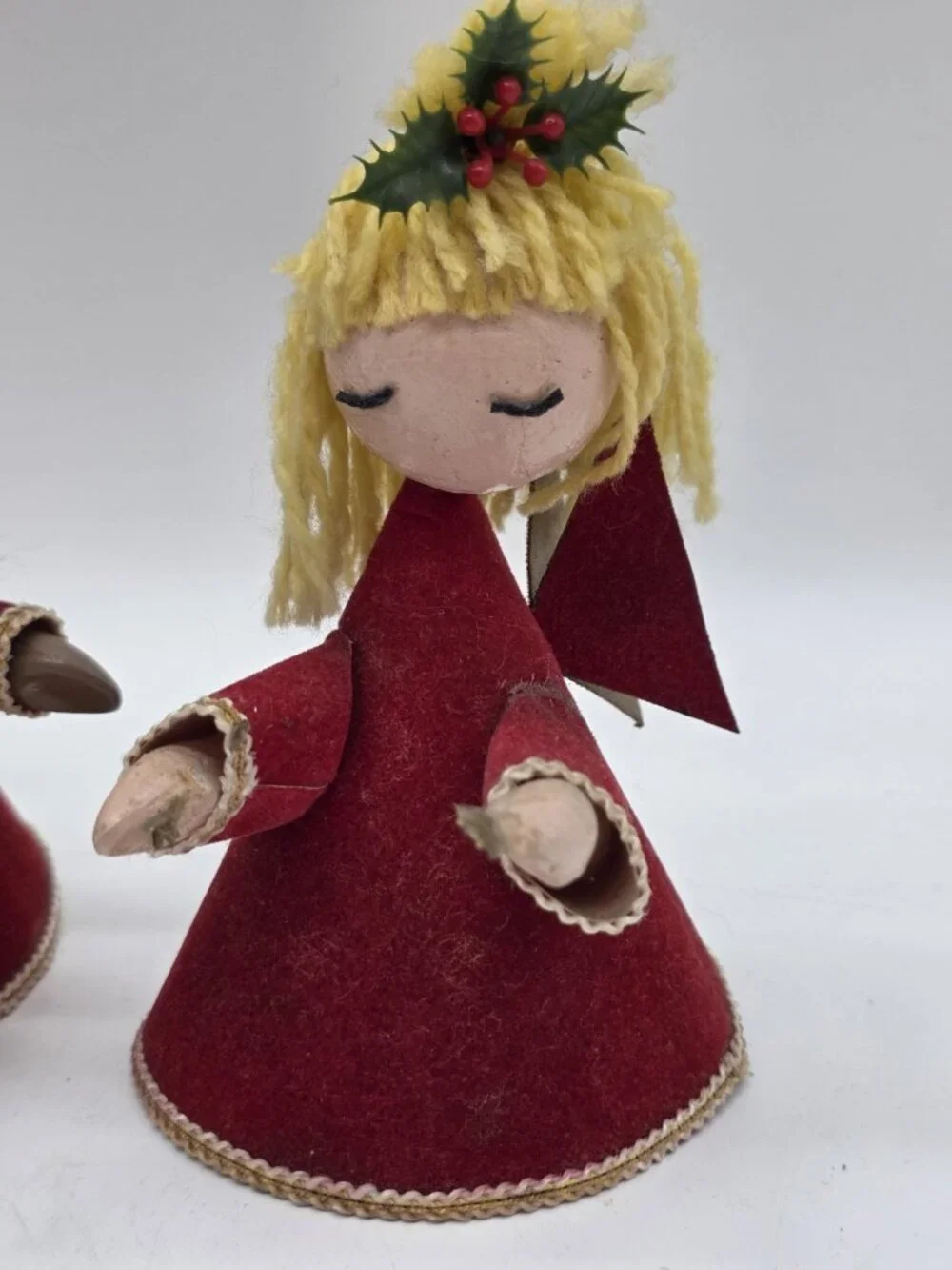 Vintage 1960s Angel Pair MCM Kitschy Christmas Decor Cone Body Handmade Holiday